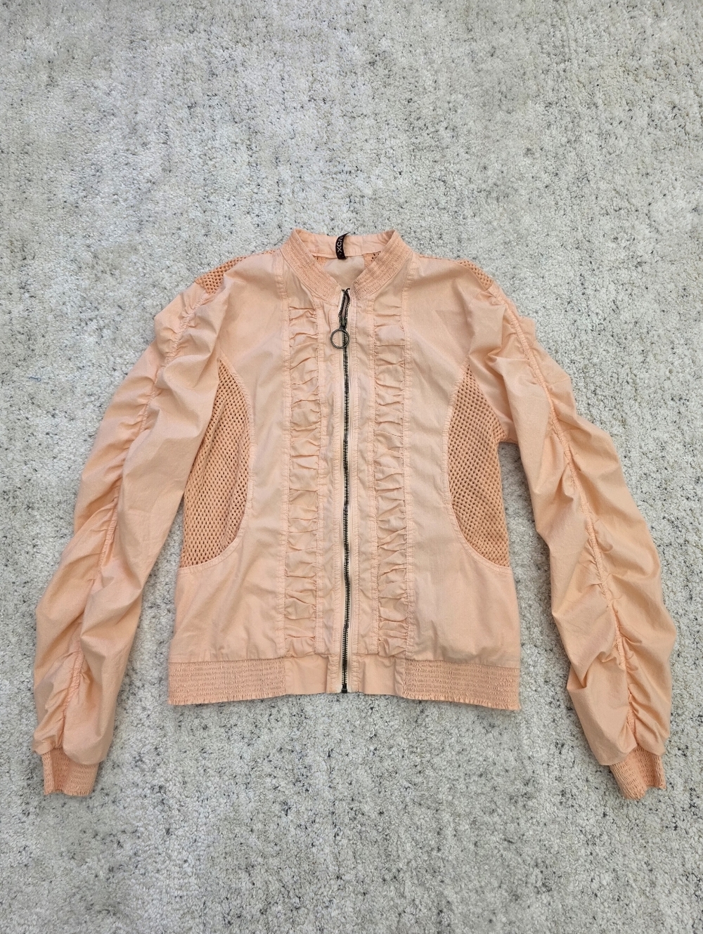 XCVI Peach Ruffled Bomber Jacket